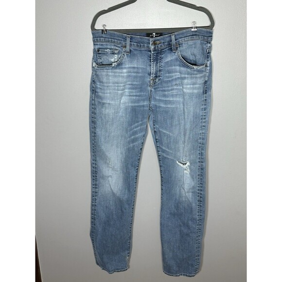 7 For All Mankind Austyn Jeans Mens 31 32x30 Blue Straight Stretch - Picture 1 of 11